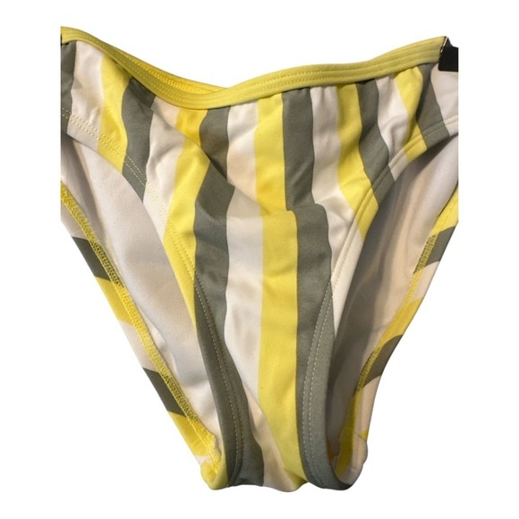 Kona Sol Yellow/Green Striped Hipster Bikini Bottom, Medium - Picture 2 of 5